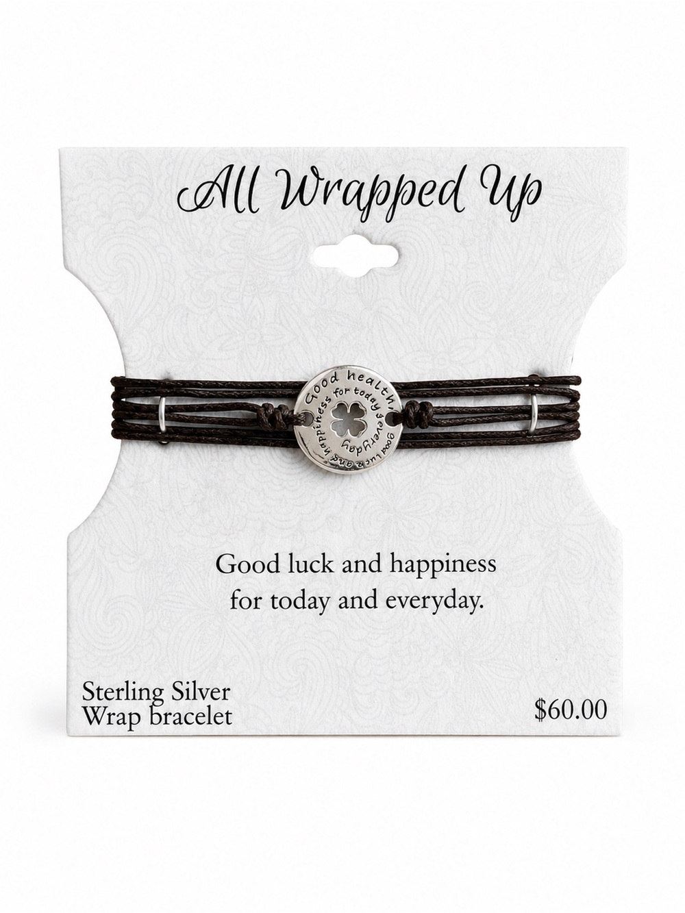 All Wrapped Up Sterling Silver Clover Wrap Bracelet Adjustable Good Luck NWT